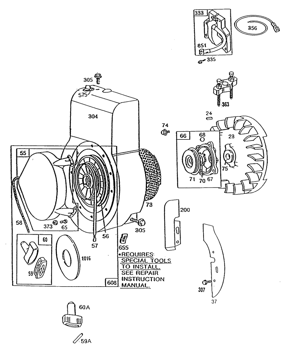 Blower Hsg,flywheel,rewind Diagram and Parts List for 130732-5005-XX  Briggs and Stratton Engine